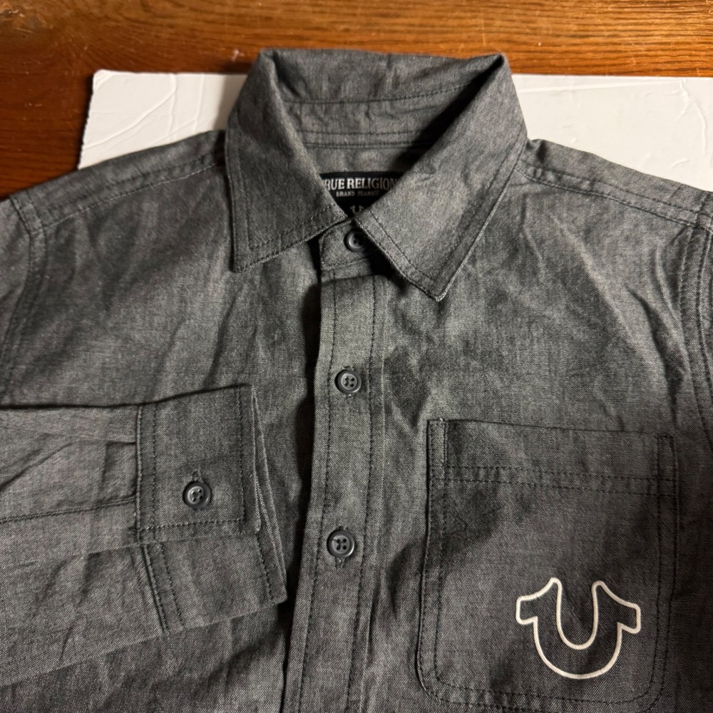 Kids True Religion Gray Long Sleeve Button Up Shirt Size S